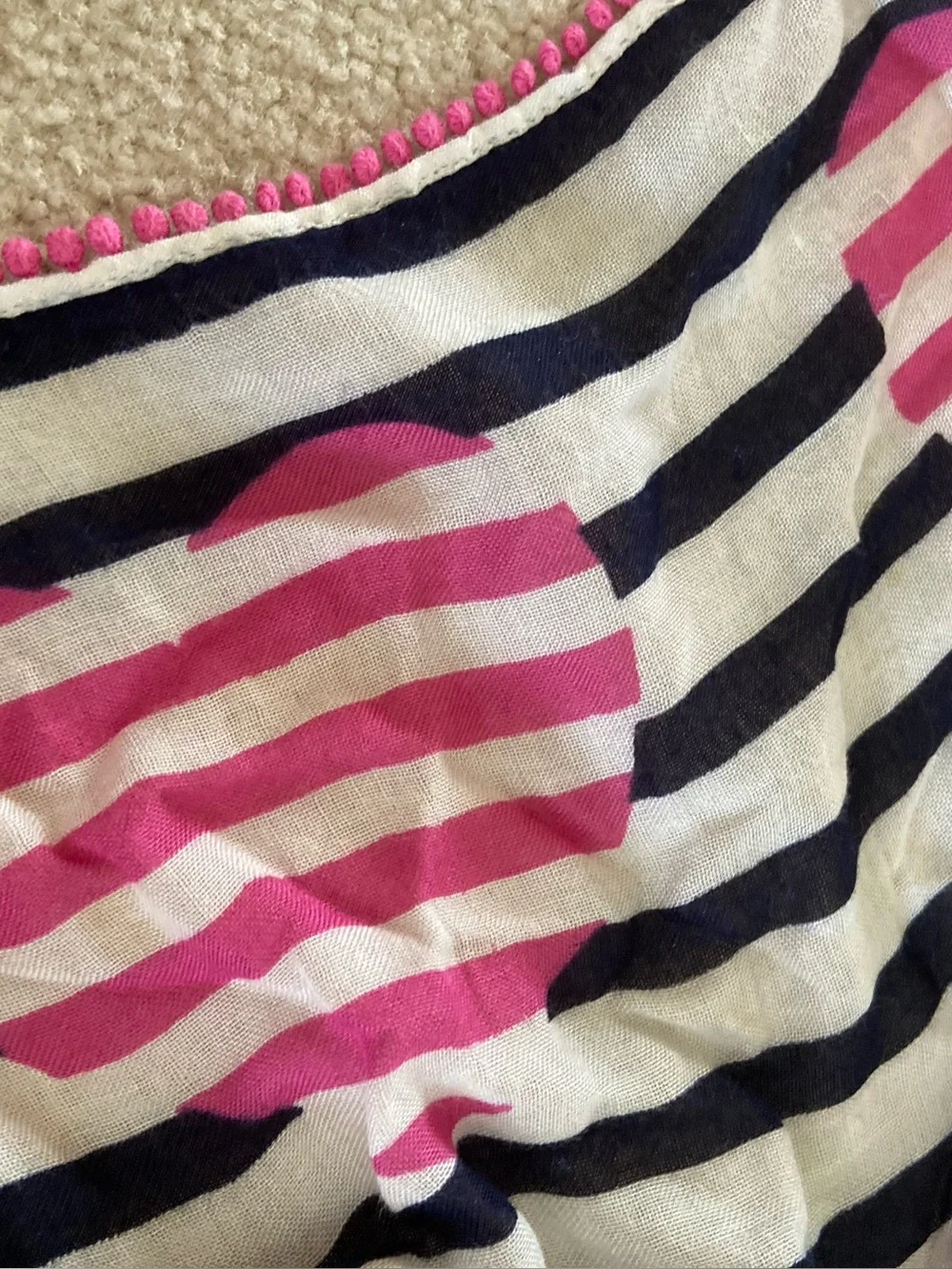 Talbots tiny pompom pink hearts and stripes scarf